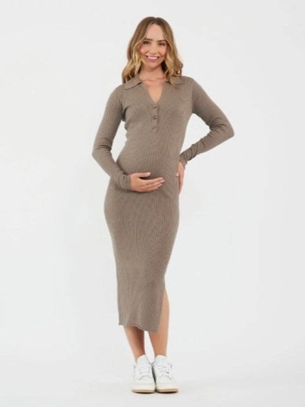 Ripe Maternity Sammy Knit Polo Dress in Mocha